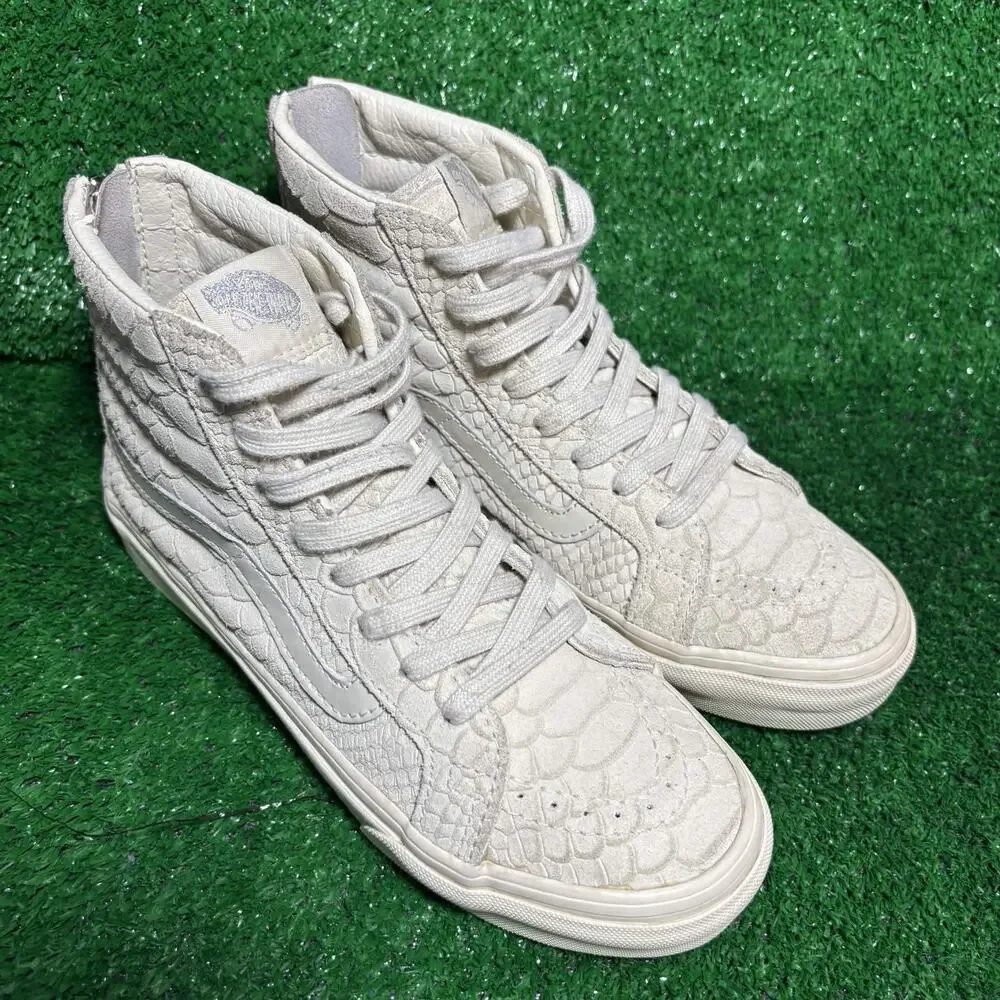 Vans Sk8-Hi Zip Womens 6 Mens 4.5 Cream Snake Shoes 721277